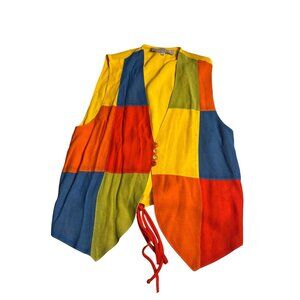 Vintage 80’s Dorothy Schoelen Platinum Colorblock Vest S Linen blend Made In USA